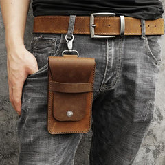 Handmade Black LEATHER MEN Belt Pouch Black Waist BAG Slim Belt Bag FOR MEN