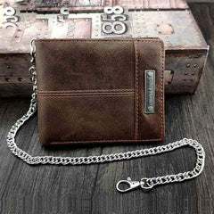 Badass Brown Leather Men's Bifold Small Biker Wallets Chain Wallet Brown Wallet with chain For Men - imessengerbags