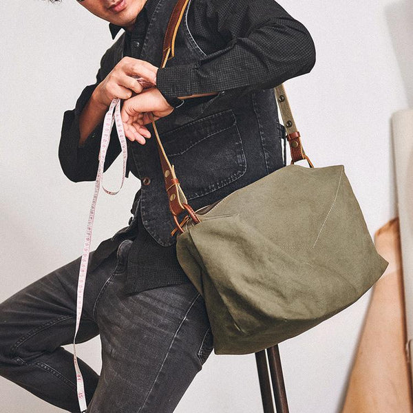 Canvas Cool Mens Green Side Bags Canvas Leather Messenger Bags Canvas Travel Courier Bag for Men - imessengerbags