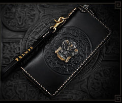 Handmade Leather Tibetan Mens Chain Biker Wallet Cool Leather Wallet Long Clutch Wallets for Men - imessengerbags