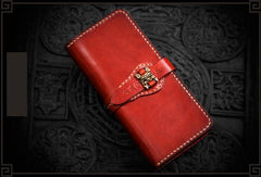 Handmade Leather Men Tooled Chinese Lion Cool Leather Wallet Long Phone Wallets for Men - imessengerbags