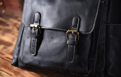 Genuine Leather Mens Cool Backpack Sling Bag Large Black Travel Bag Hiking Bag for men