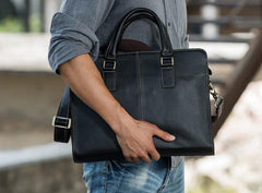 Vintage Black Leather Mens Briefcases Work Bag Laptop Bag Business Bag for Men - imessengerbags