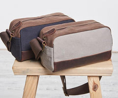 Mens Canvas Leather Gray Cool Messenger Bag Side Bag for Men - imessengerbags
