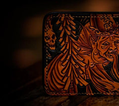 Handmade Leather Chinese Black&White Tooled Mens billfold Wallet Cool Leather Wallet Slim Wallet for Men - imessengerbags