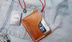 Brown Leather Mens Slim Front Pocket Wallets Leather Cards Wallet for Men - imessengerbags