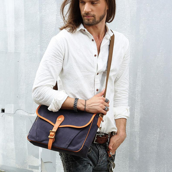 Casual Canvas Leather Mens Side Bag Side Bag Small Messenger Bags Casual Courier Bags for Men