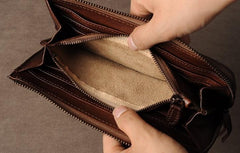 Genuine Leather Mens Cool Long Leather Wallet Cards Phone Zipper Clutch Wristlet Wallet for Men - imessengerbags