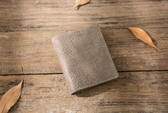 Gray Cool Leather Mens Small Wallet Bifold Vintage Slim billfold Wallet for Men - imessengerbags