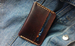 Handmade Leather Mens Slim Front Pocket Wallets Leather Card Wallet for Men - imessengerbags