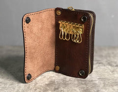 Handamde Genuine Leather Mens Cool Key Wallet Card Slim Wallet Key Holder Car Key Case for Men - imessengerbags