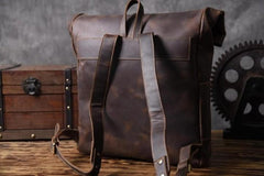 Handmade Leather Mens Cool Backpack Sling Bag Large Black Travel Bag Hiking Bag for men - imessengerbags