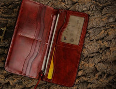Handmade Leather Mens Clutch Wallet Cool Leather Wallet Long Phone Wallets for Men