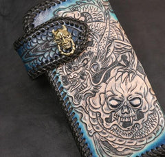 Handmade Leather Skull Punk Mens Chain Biker Wallet Cool Leather Wallet Long Wallets for Men