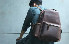 Vintage Coffee Mens Leather Backpack Travel Backpacks Laptop Backpack for men - imessengerbags