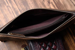 Handmade Leather Mens Clutch Cool Slim BagZipper Clutch Wristlet Wallet for Men - imessengerbags