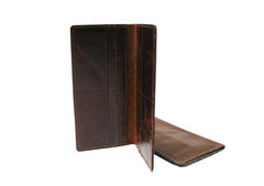 Coffee Leather Long Wallets for men Slim Bifold Vintage Men Long Wallet