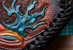 Handmade Leather Mens Clutch Wallet Cool Carp Tooled Wallet Long Zipper Wallets for Men - imessengerbags