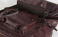 Genuine Leather Mens Cool Backpack Sling Bag Large Black Travel Bag Hiking Bag for men