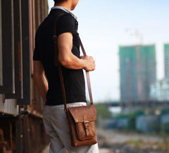 Handmade Vintage Leather Mens Small Messenger Bag Coffee Cell Phone Shoulder Bag for Men - imessengerbags
