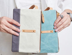 Slim Canvas Leather Mens Clutch Bag Zipper Wristlet Bag Purse for Men Women