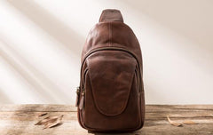 Coffee Leather Mens Sling Bag Sling Shoulder Bags Sling Backpacks for men - imessengerbags