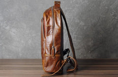 Genuine Leather Mens Cool Backpack Sling Bag Large Black Travel Bag Hiking Bag for men - imessengerbags