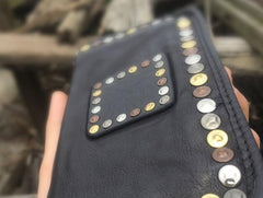 Genuine Leather Mens Cool Long Leather Wallet Biker Wallet Zipper Clutch Wallet for Men - imessengerbags