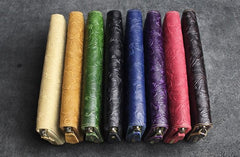 Handmade Leather Floral Mens Cool Travel Long Wallet Card Holder Card Slim Clutch Wallets for Men - imessengerbags