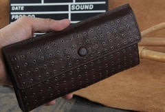Genuine Leather Mens Cool Long Leather Wallet Zipper Clutch Wristlet Wallet for Men - imessengerbags