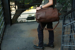 Mens Leather Barrel Backpack Cool Travel Bag Weekender Bag for men - imessengerbags