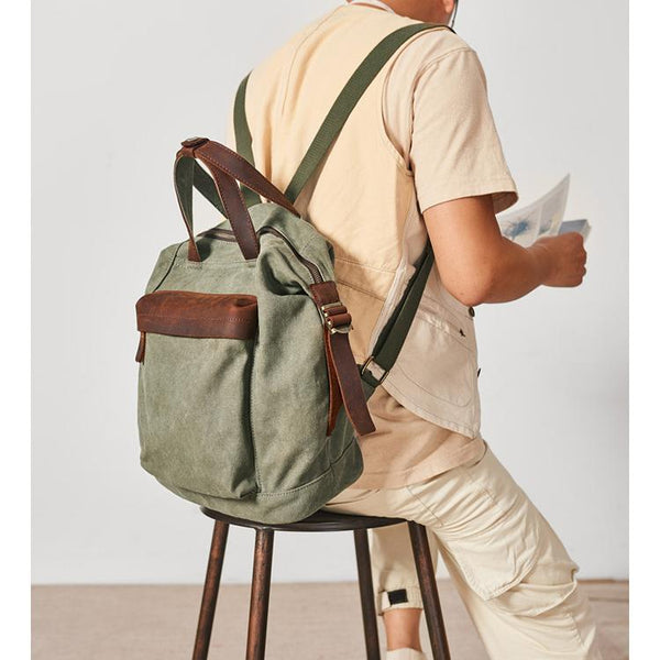 Canvas Mens Backpacks Canvas Green Satchel Backpack Canvas Computer Backpack for Men