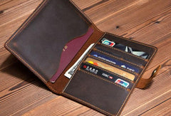 Handmade Mens Leather Small Slim Passport Wallet Vintage Bifold Long Wallet For Men - imessengerbags