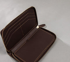 Coffee Leather Mens Zipper Travel Wallet Passport Wallet Clutch Wallets for Men - imessengerbags