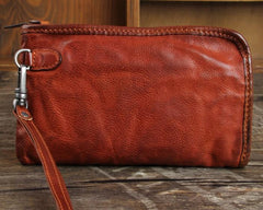 Genuine Leather Mens Cool Long Leather Wallet Cards Phone Zipper Clutch Wristlet Wallet for Men - imessengerbags