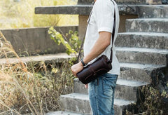 Cool Leather Mens Barrel Shoulder Bag Coffee Messenger Bags for Men - imessengerbags