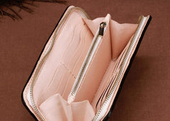 Handmade Leather Mens Clutch Wallet Cool Ganesha Tooled Wallet Long Zipper Wallets for Men - imessengerbags