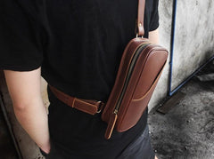Genuine Leather Mens Cool Chest Bag Sling Bag Crossbody Bag Travel Bag Hiking Bag for men