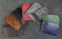 Handmade Leather Floral Mens Front Pocket Wallet Cool Slim Leather Wallet Men billfold Wallets Bifold for Men - imessengerbags