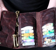 Handmade Leather Biker Wallet Trifold Folding Mens Cool Chain Wallet Trucker Wallet with Chain - imessengerbags