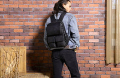 Cool Mens Leather Backpacks Black Travel Backpacks Laptop Backpack for men