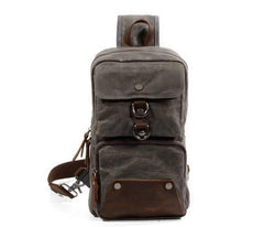 Cool Waxed Canvas Leather Mens Chest Bag Sling Bag One Shoulder Packs for men