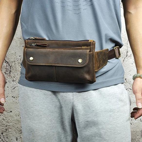 Vintage Leather Fanny Pack Mens Waist Bag Hip Pack Belt Bag for Men - imessengerbags
