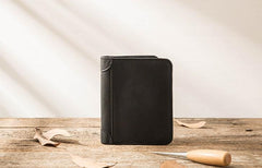 Black Cool Leather Mens Small Wallet Trifold Vintage billfold Wallet for Men - imessengerbags