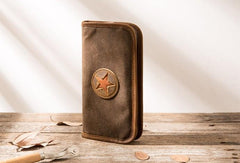 Cool Canvas Leather Mens Bifold Long Wallet Zipper Long Wallet for Men - imessengerbags