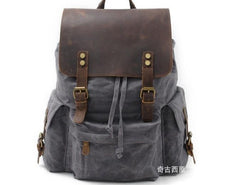 Gray Waxed Canvas School Backpack Waxed Canvas Travel Backpack Waxed Canvas College Backpack 