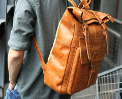 Cool Leather Mens Backpack Travel Backpacks Vintage Laptop Backpack for men