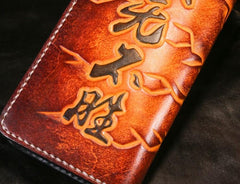 Handmade Leather Men Tooled Monkey King Cool Leather Wallet Long Phone Wallets for Men