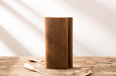 Vintage Slim long Wallet Leather Mens Tan Wallet Long Wallet for Men - imessengerbags