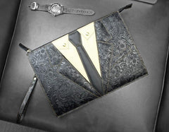 Handmade Leather Floral Tooled Mens Clutch Cool Slim Wallet Zipper Clutch Wristlet Wallet for Men - imessengerbags